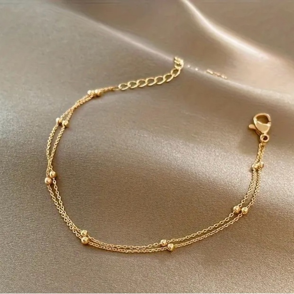 Double Layer Bead Bracelet/Stainless Steel Plated in 18K Gold